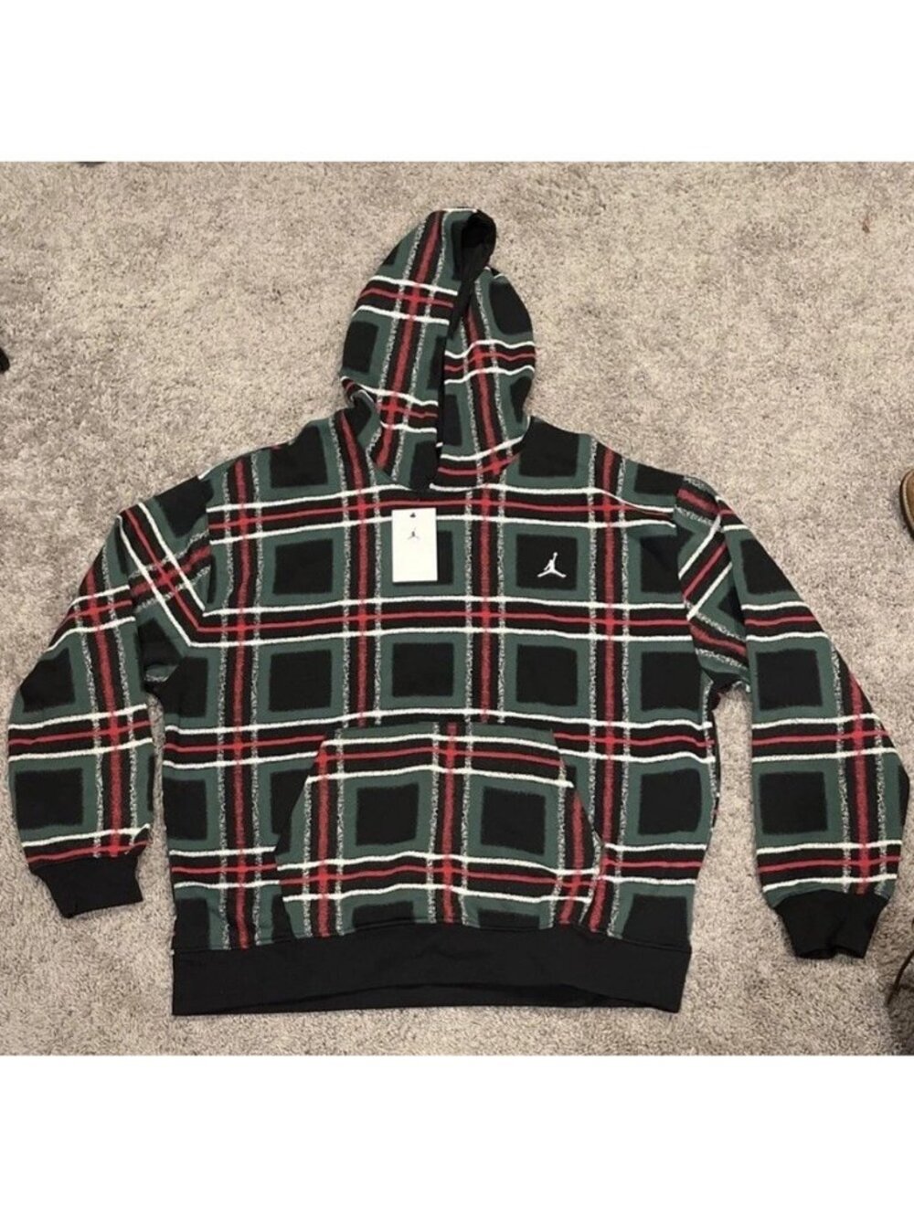 Jordan Essentials Men’s Plaid Holiday Fleece Pullover Hoodie FV7458-010 Size 2XL